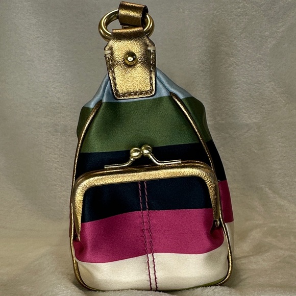 Coach Legacy Stripe Kiss Lock Pocket Zipper Hobo Handbag (RARE) (Mini Size) - Picture 7 of 15